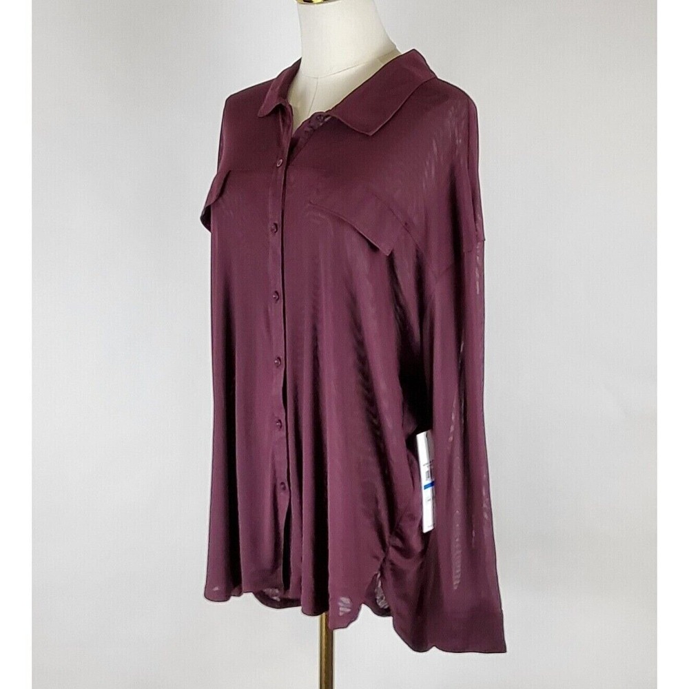 Calvin Klein Top Womens XL Plum Chiffon Long Sleeve Casual Button Up Blouse NWT - Picture 3 of 11